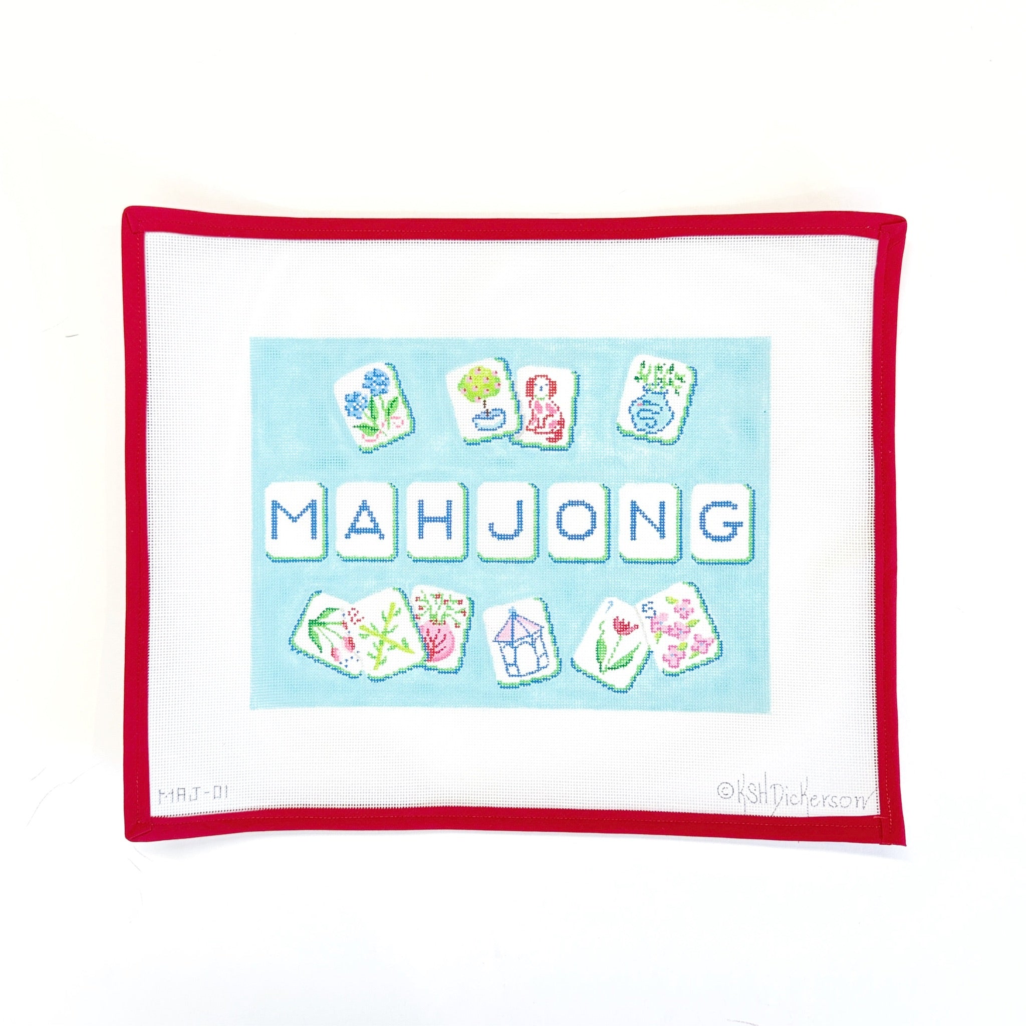 Mahjong Tile Bag - English Country Theme on blueKate DickersonCanvasThe Red Thread Atelier