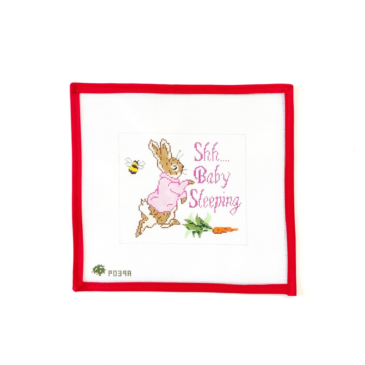 Shhhh, Baby Sleeping Peter Rabbit pinkElm Tree NeedlepointCanvasThe Red Thread Atelier