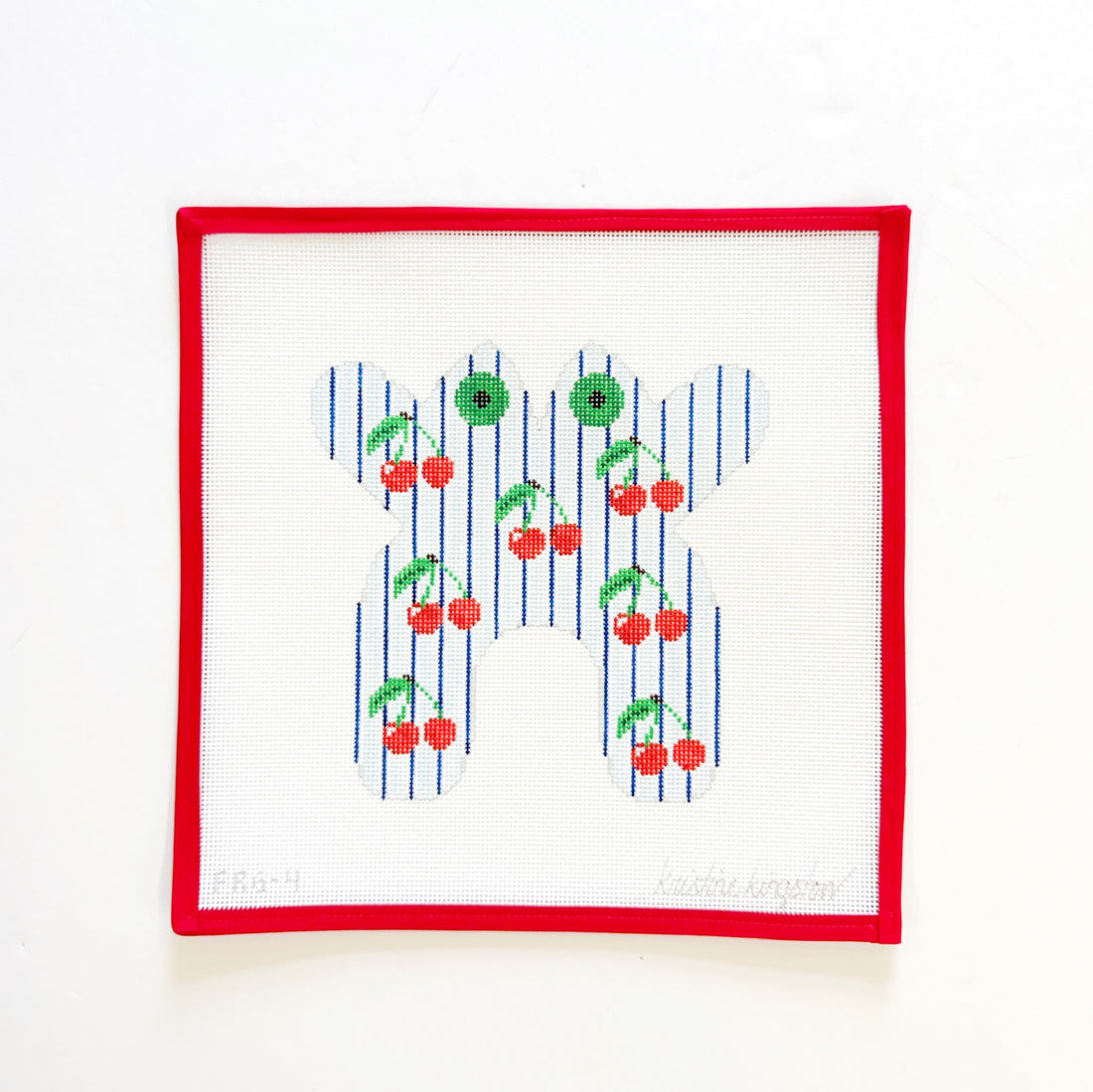 Cherries on Blue StripesKristine KingstonCanvasThe Red Thread Atelier