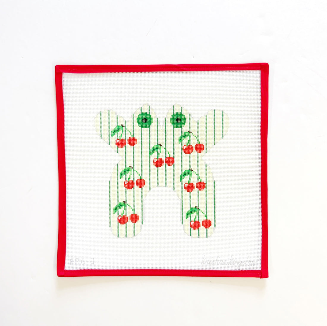 Cherries on Green StripesKristine KingstonCanvasThe Red Thread Atelier