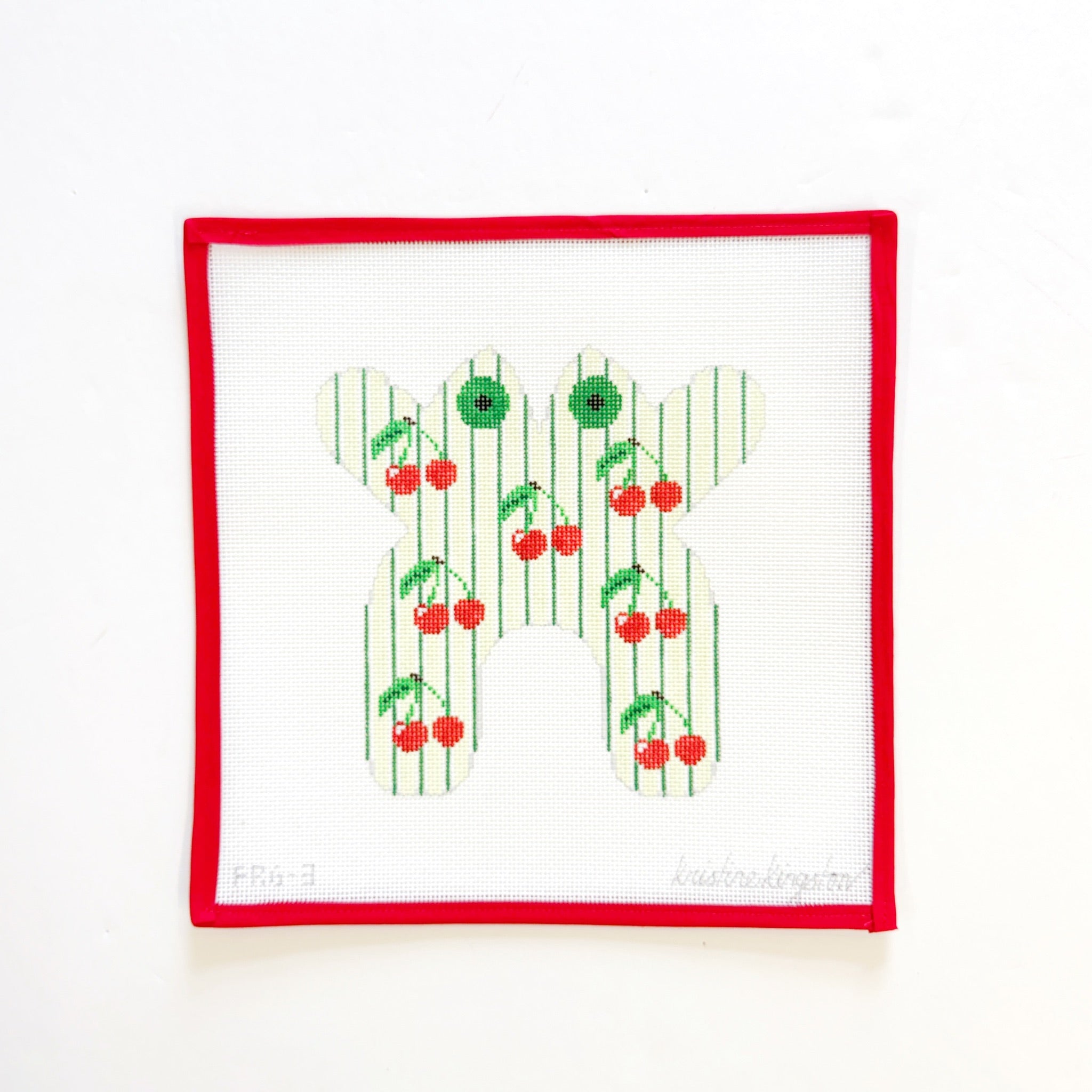 Cherries on Green StripesKristine KingstonCanvasThe Red Thread Atelier