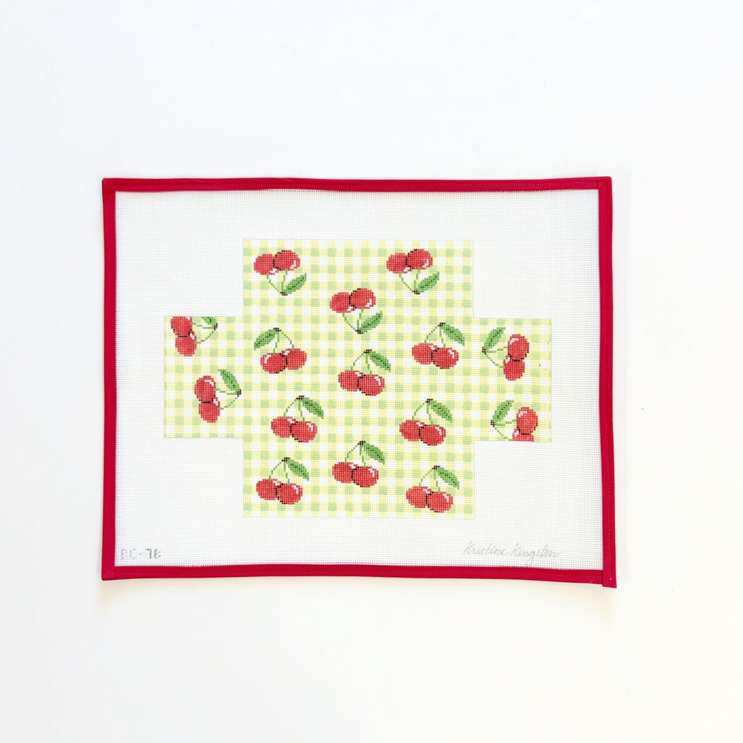 Cherries on Green Gingham BrickKristine KingstonCanvasThe Red Thread Atelier