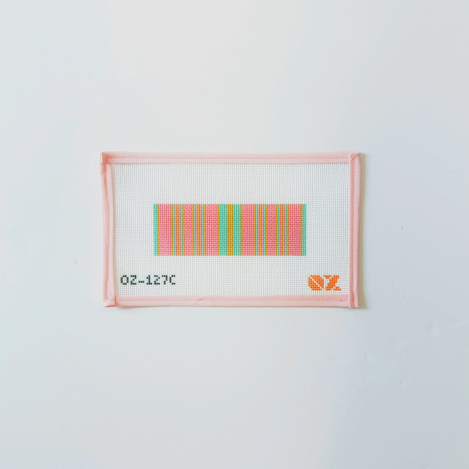 Pink Ticking Needlepoint FobOz NeedleCanvasThe Red Thread Atelier