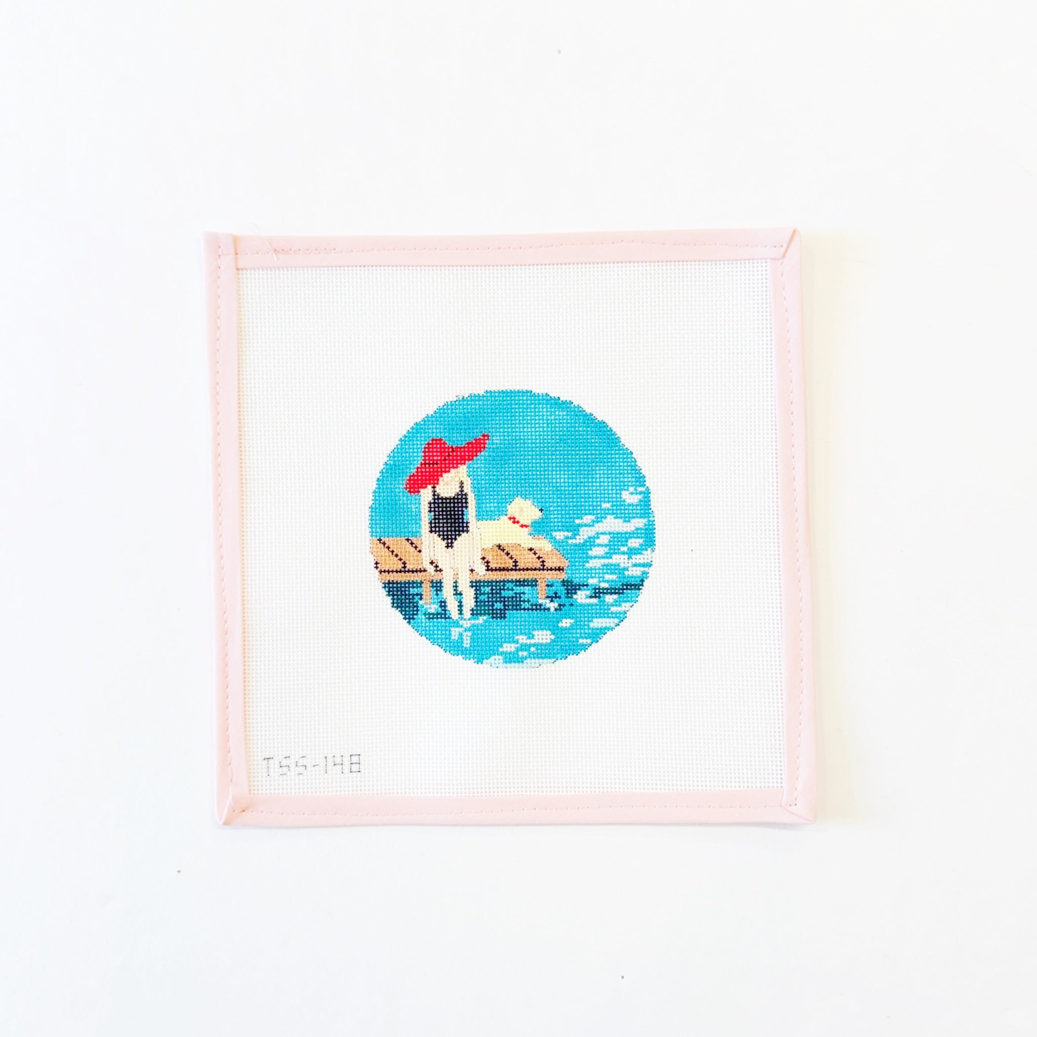 Woman and Dog Dock roundenriched designsCanvasThe Red Thread Atelier