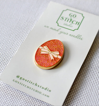 Pink Glitter Champagne Egg w Bow Needle MinderGo Stitch StudioNeedleminderThe Red Thread Atelier