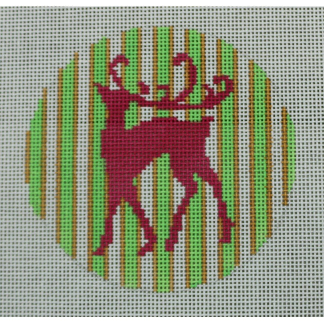 KKO119 (Pink Reindeer on Green and Gold Stripe 3.75" round)Kristine KingstonCanvasThe Red Thread Atelier