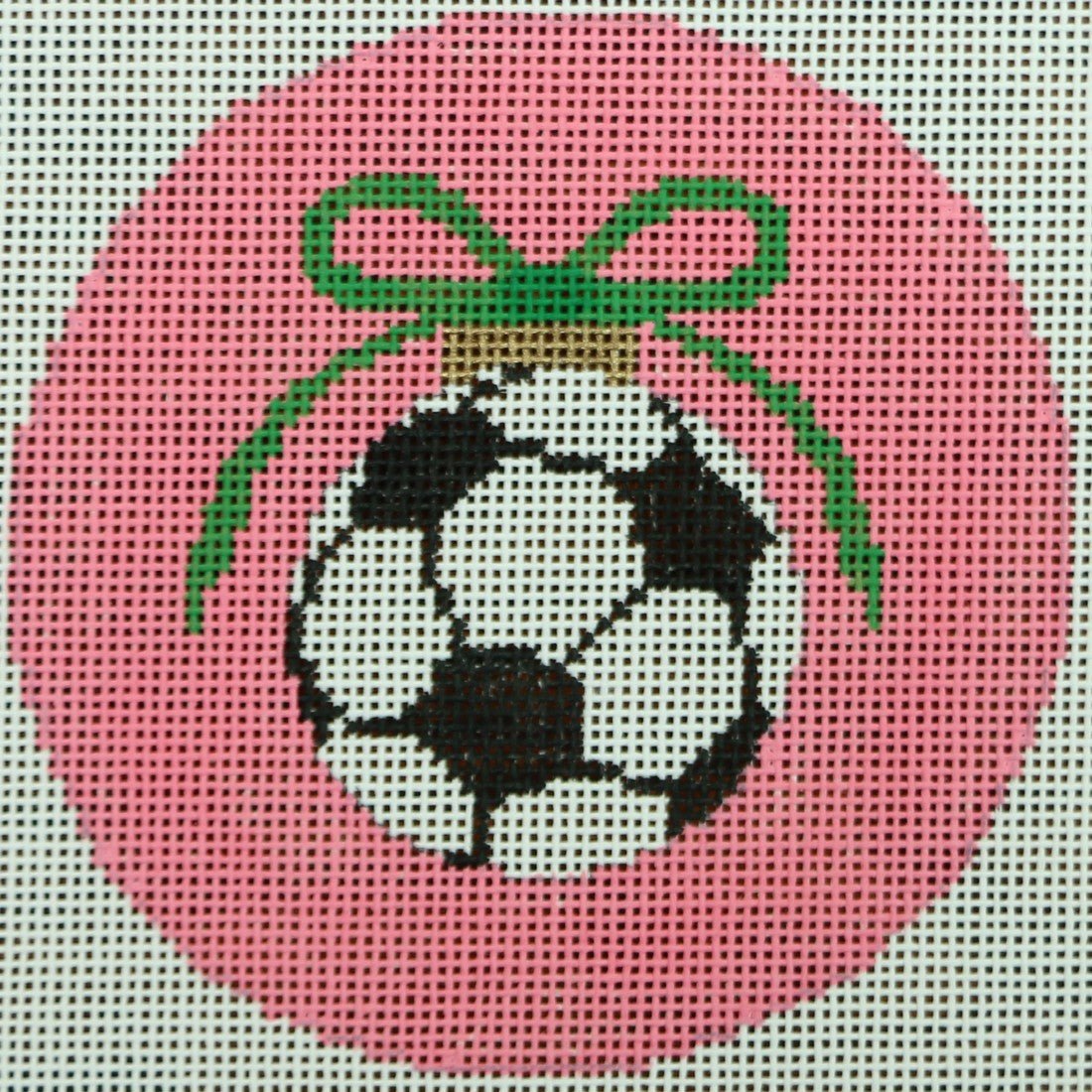 KKO201C (soccer ball with green bow on pink 4" Round)Kristine KingstonCanvasThe Red Thread Atelier