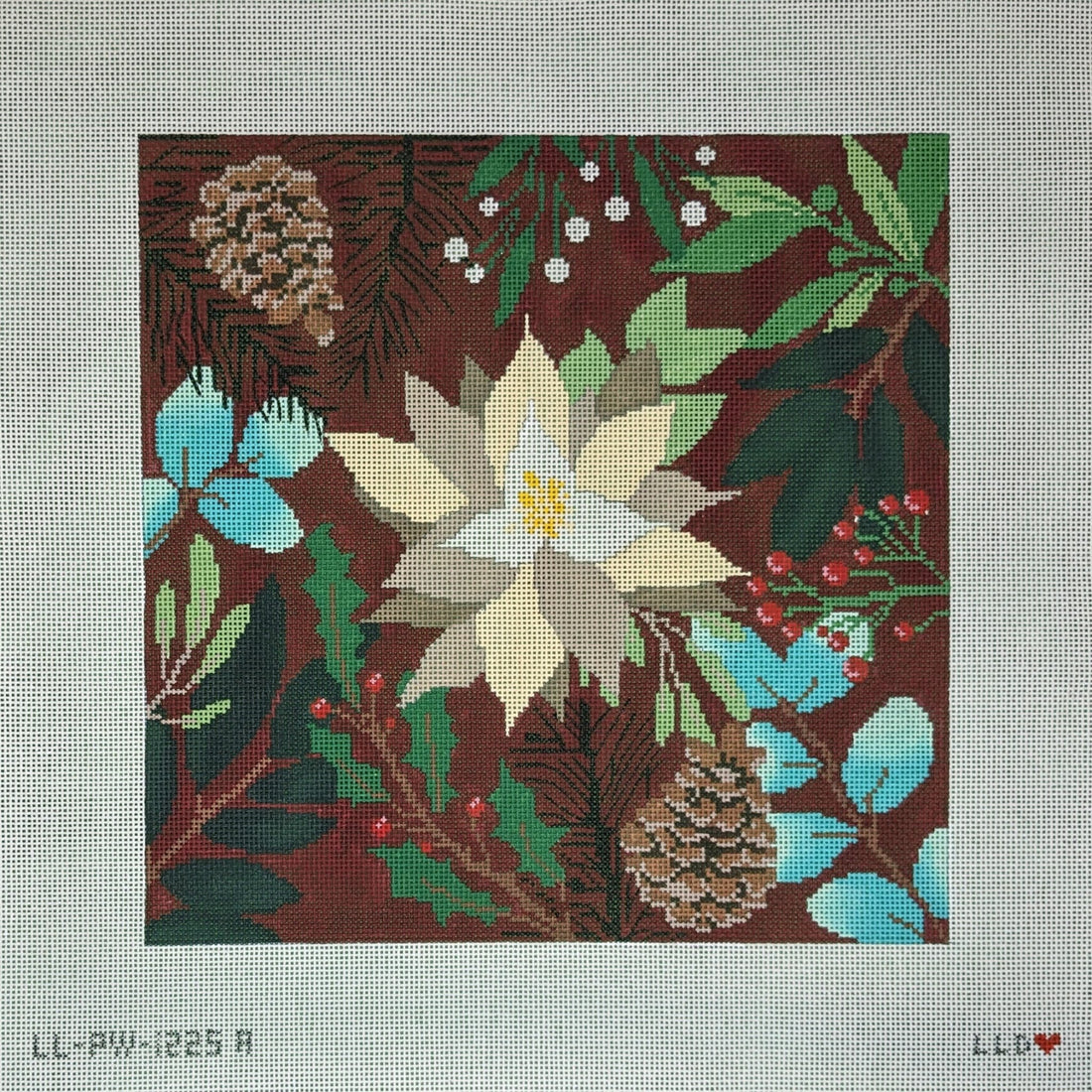 LL-PW-7a Botanical Pillow - Red with White FlowerLaura Love DesignsCanvasThe Red Thread Atelier