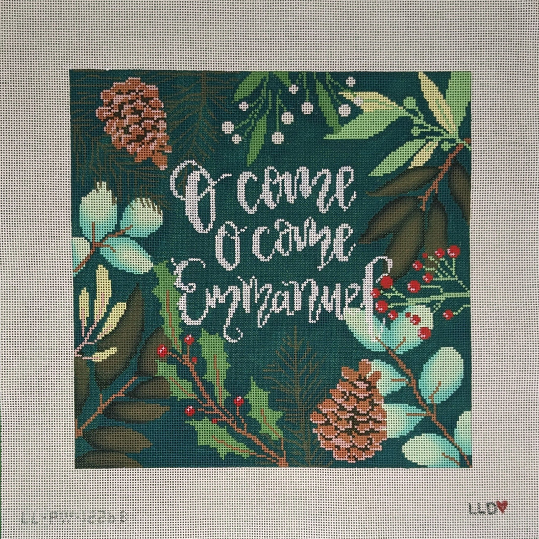 LL-PW-8b Green Botanical Pillow - O Come O Come EmmanuelLaura Love DesignsCanvasThe Red Thread Atelier
