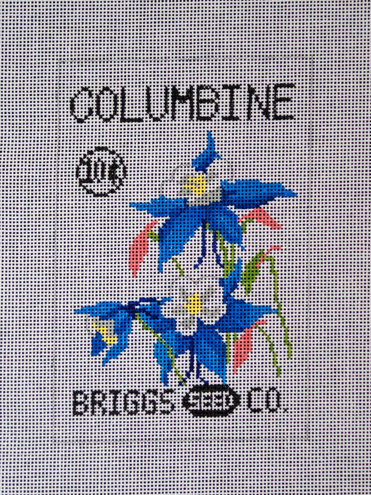 Columbine Seed Packet needlepoint canvas by Laura Love Designs