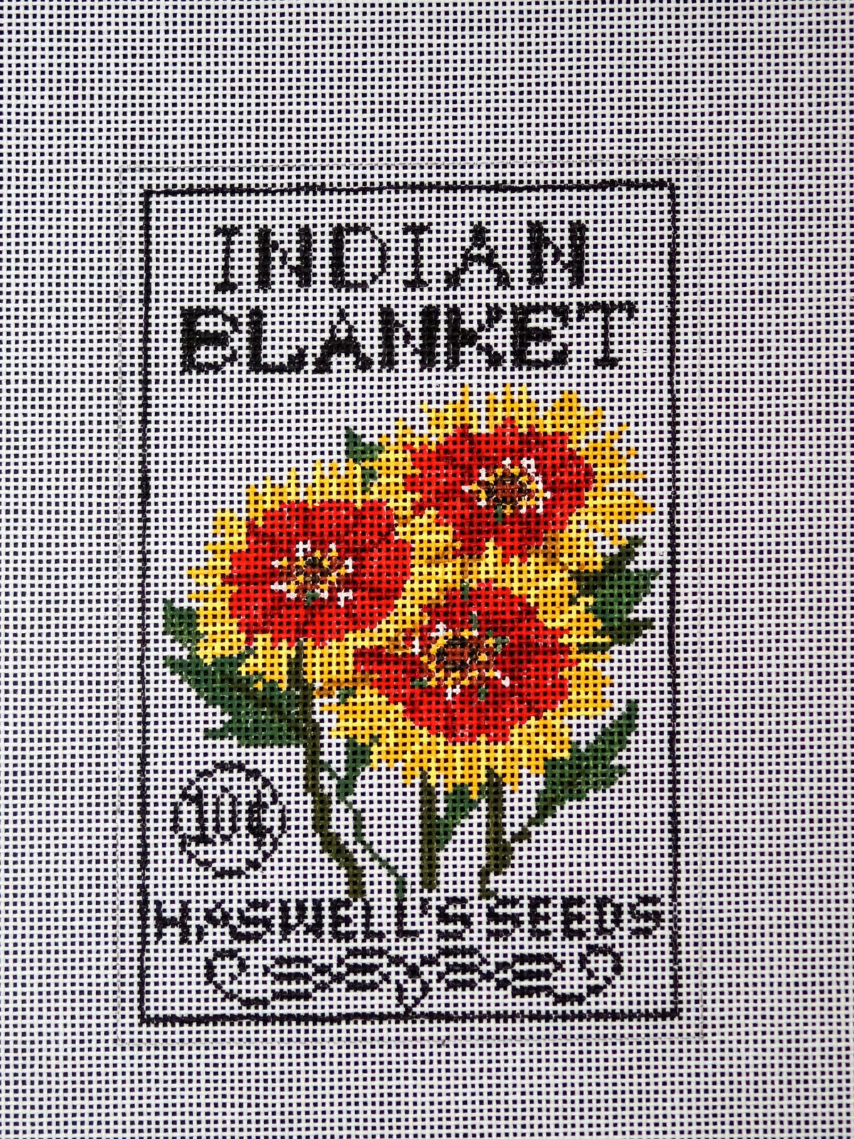 Indian Blanket Seed Packet needlepoint canvas by Laura Love Designs