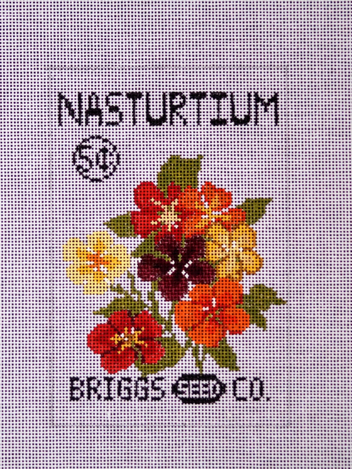 Nasturtium Seed Packet needlepoint canvas by Laura Love Designs