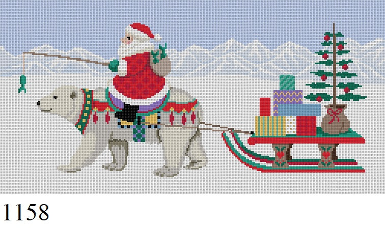 SR1158 Santa Riding Polar Bear with Sled  - 18 mesh