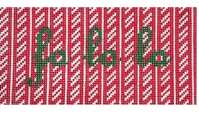 KKSG44C (fa la la in green on red candy cane with red and white stripes 6.25 x 3)Kristine KingstonCanvasThe Red Thread Atelier