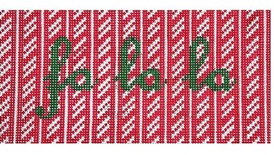 KKSG44C (fa la la in green on red candy cane with red and white stripes  6.25 x 3)