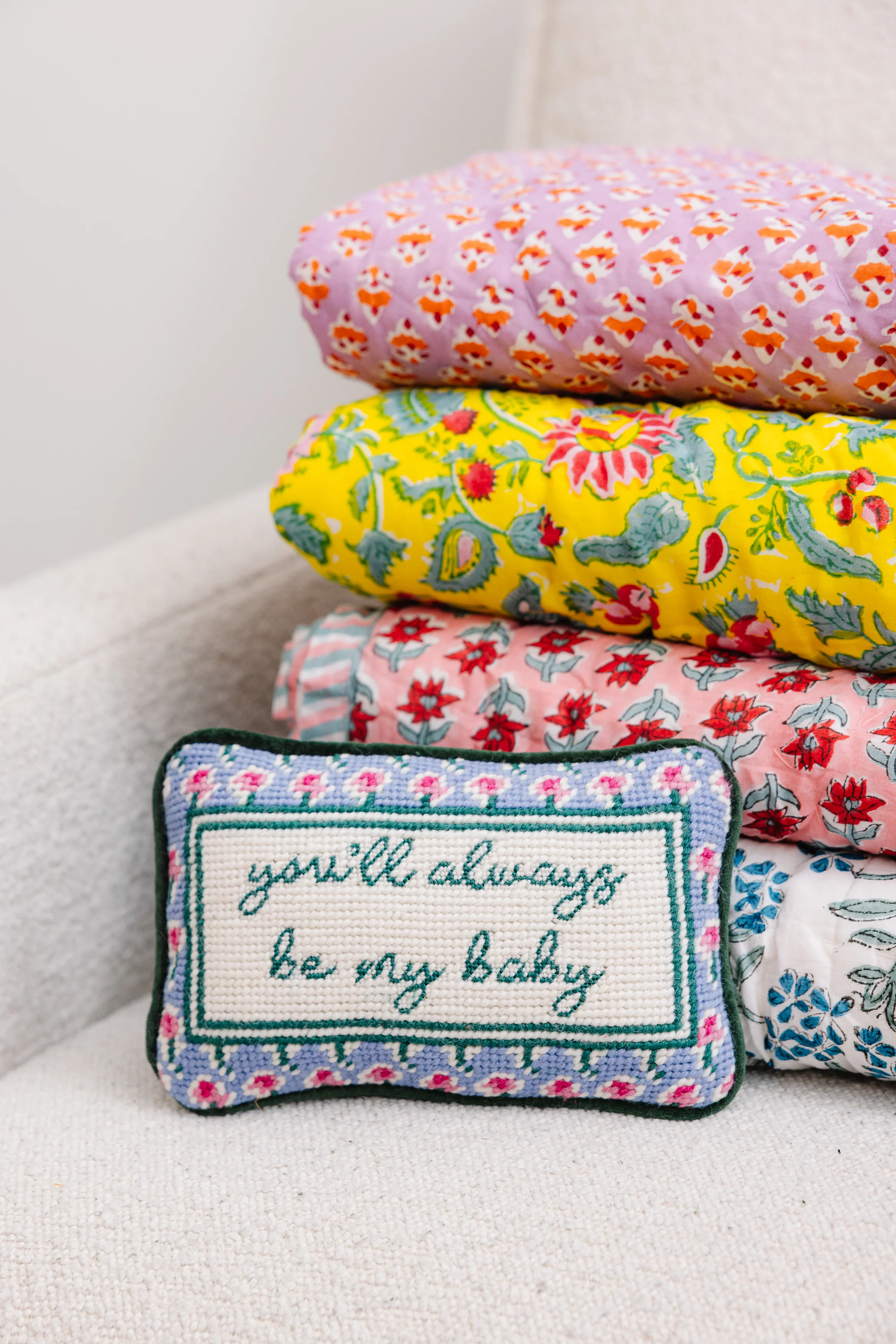 Pre Stitched Needlepoint Pillow - Be My Baby