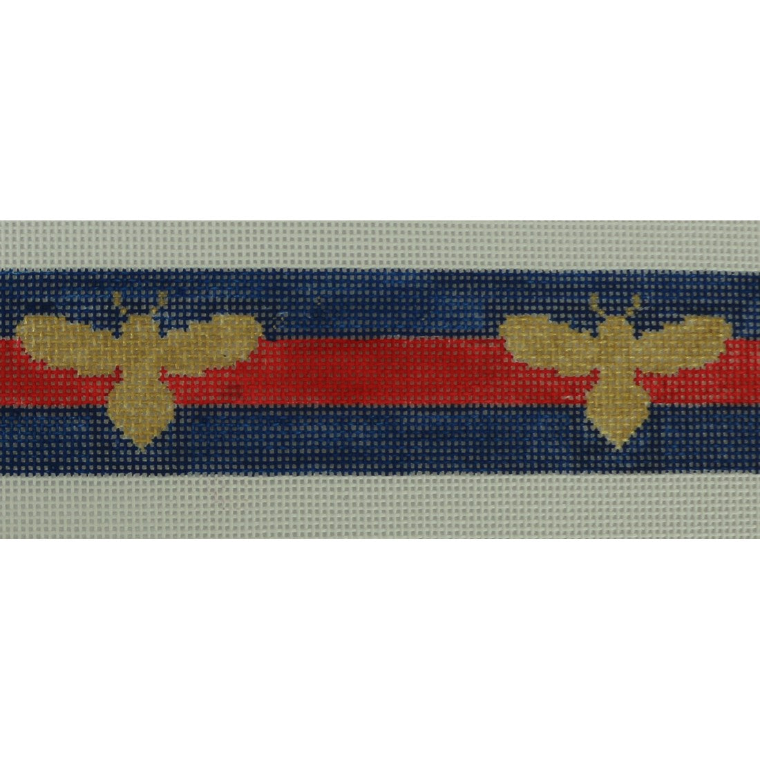 KKB577B (gold bees on navy and red stripes 1.5 x 36.5)