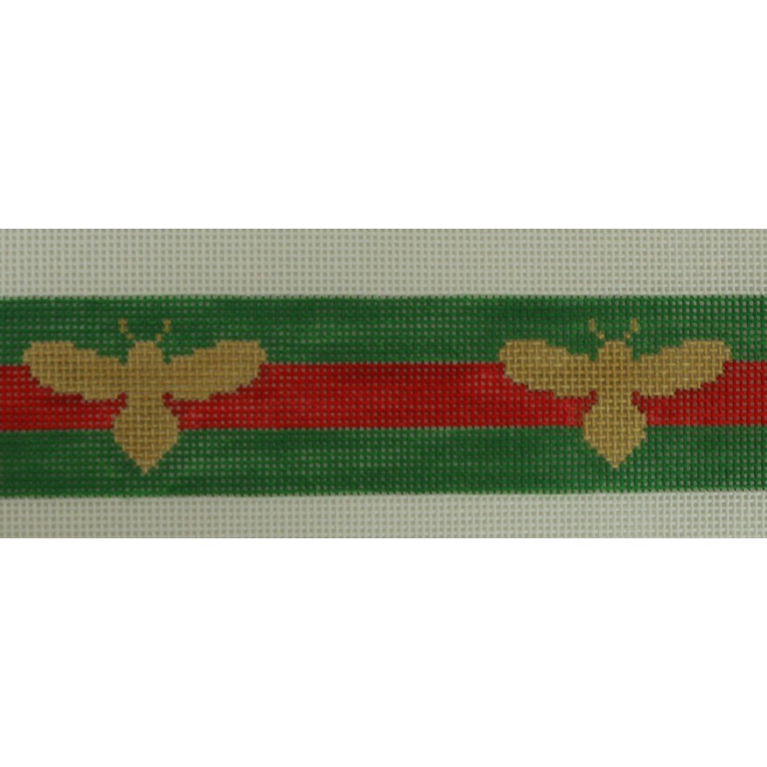 KKB577C (gold bees on red and green stripes 1.5 x 36.5)Kristine KingstonCanvasThe Red Thread Atelier