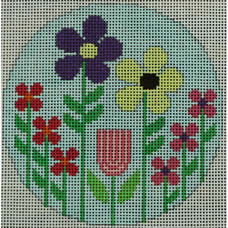 KKO225 (Florals on Blue  4.125" round)