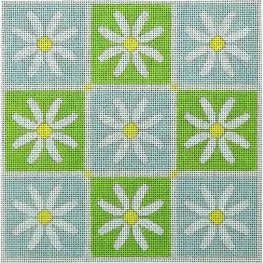 KKP204C (Daisy Pillow - Green and Blue 6.625 x 6.625)Kristine KingstonCanvasThe Red Thread Atelier