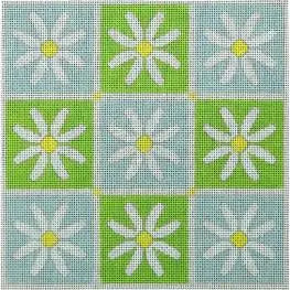 KKP204C (Daisy Pillow - Green and Blue  6.625 x 6.625)