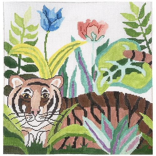 Tiger Waiting needlepoint canvas by Jean Smith