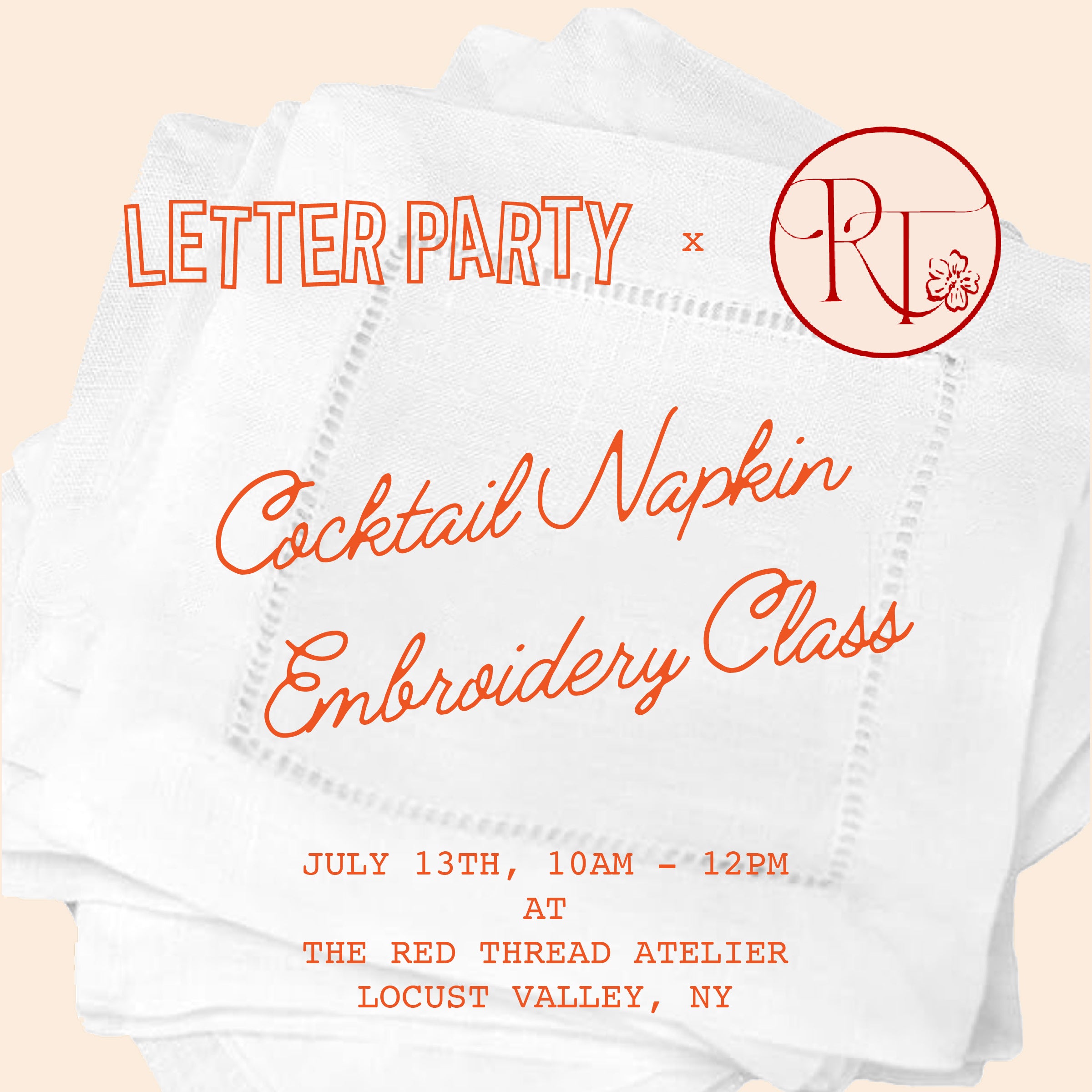 Cocktail Napkin Embroidery Event