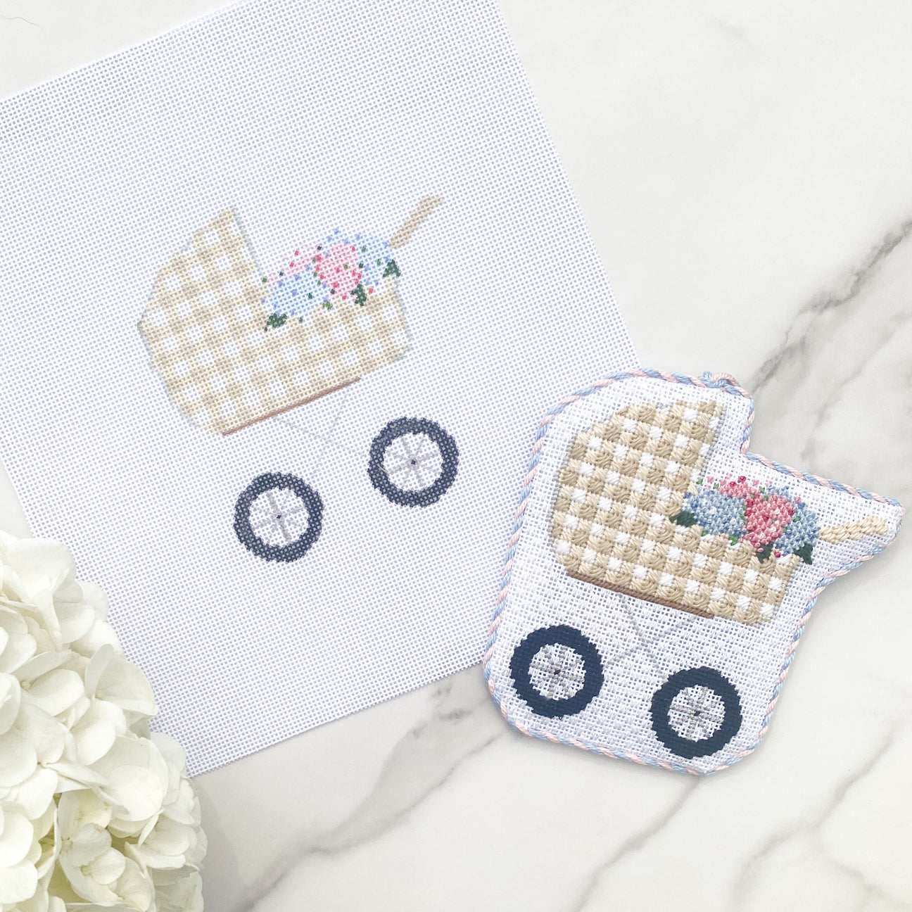 Gingham Baby Carriage Canvas & Stitch Guide